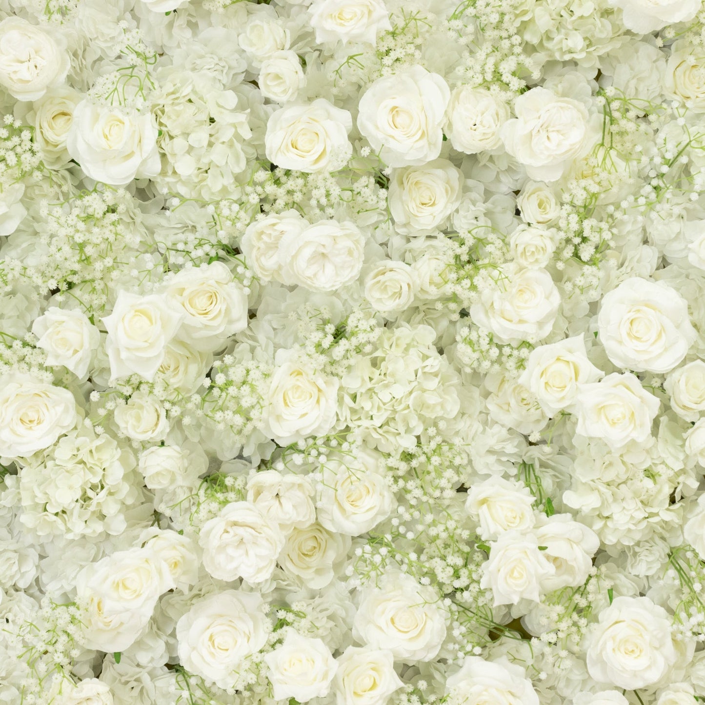 8ftx4ft Roll Up Artificial Flower Wall Panel Backdrop with White Silk Roses & Baby's Breath
