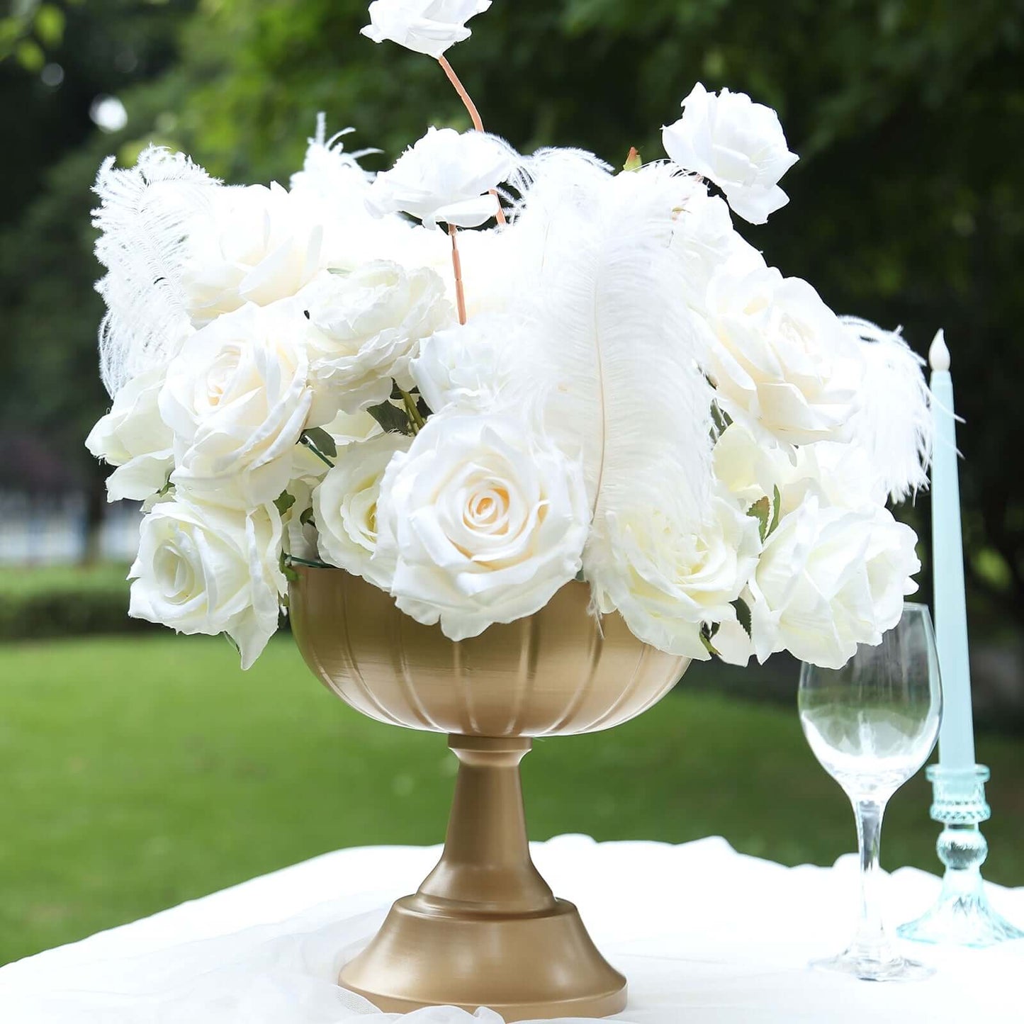 4-Pack Metal Compote Pedestal Bowl Flower Vases in Grecian Urn Style Gold - Refined Floral Wedding Table Centerpieces 8.5"