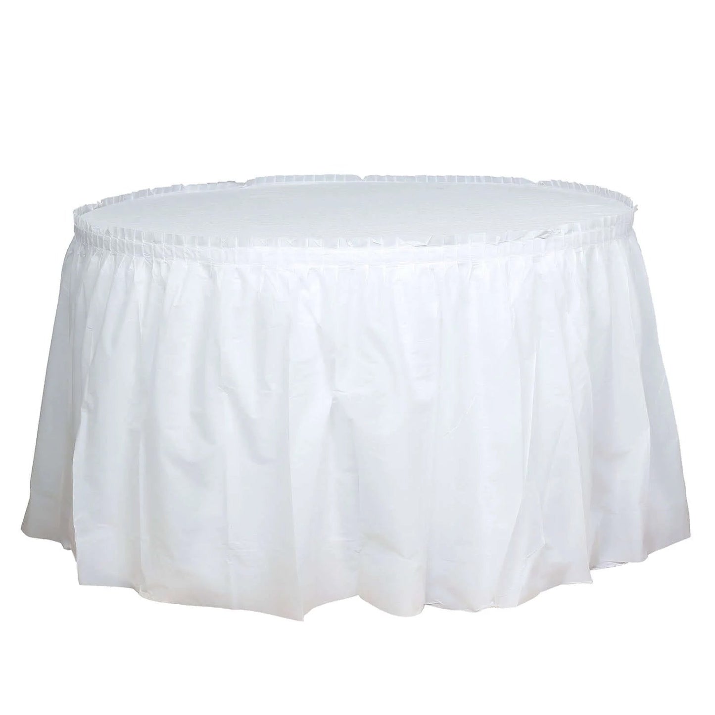 5 Pack Plastic Table Skirts White Ruffled - Durable Disposable Skirts for Events 14ft