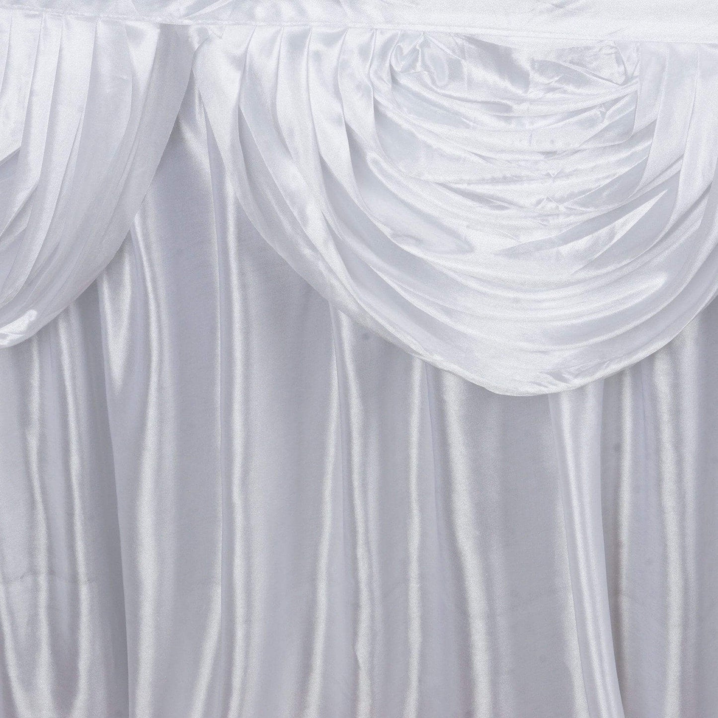 Satin 14ft Table Skirt White Pleated Double Drape Design - Soft & Graceful for Events