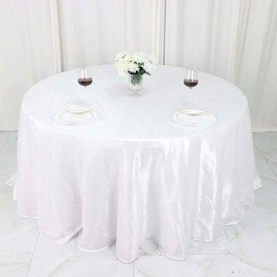 Taffeta 132" Round Tablecloth White - Seamless Accordion Crinkle Design for Exquisite Occasions