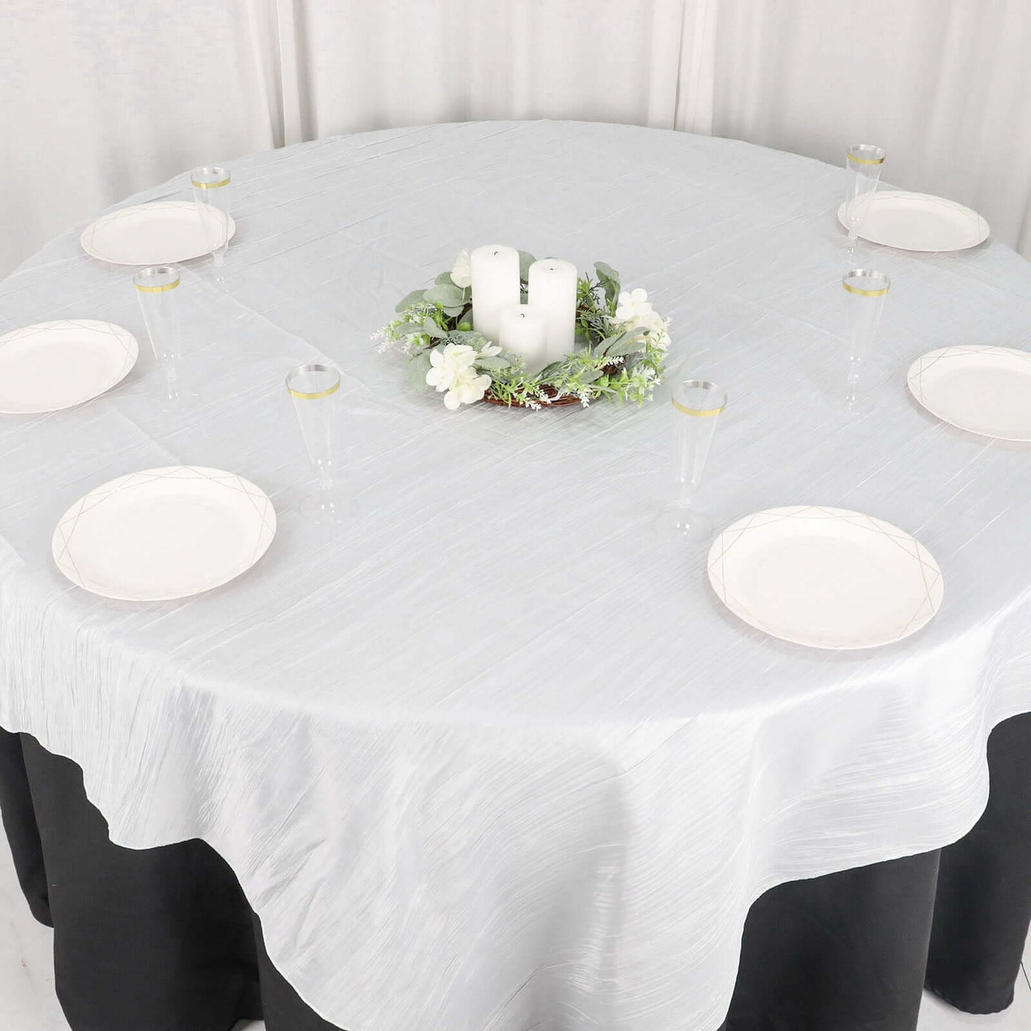 Taffeta 72"x72" Table Overlay Square Tablecloth White - Accordion Crinkle Design for Stylish Events