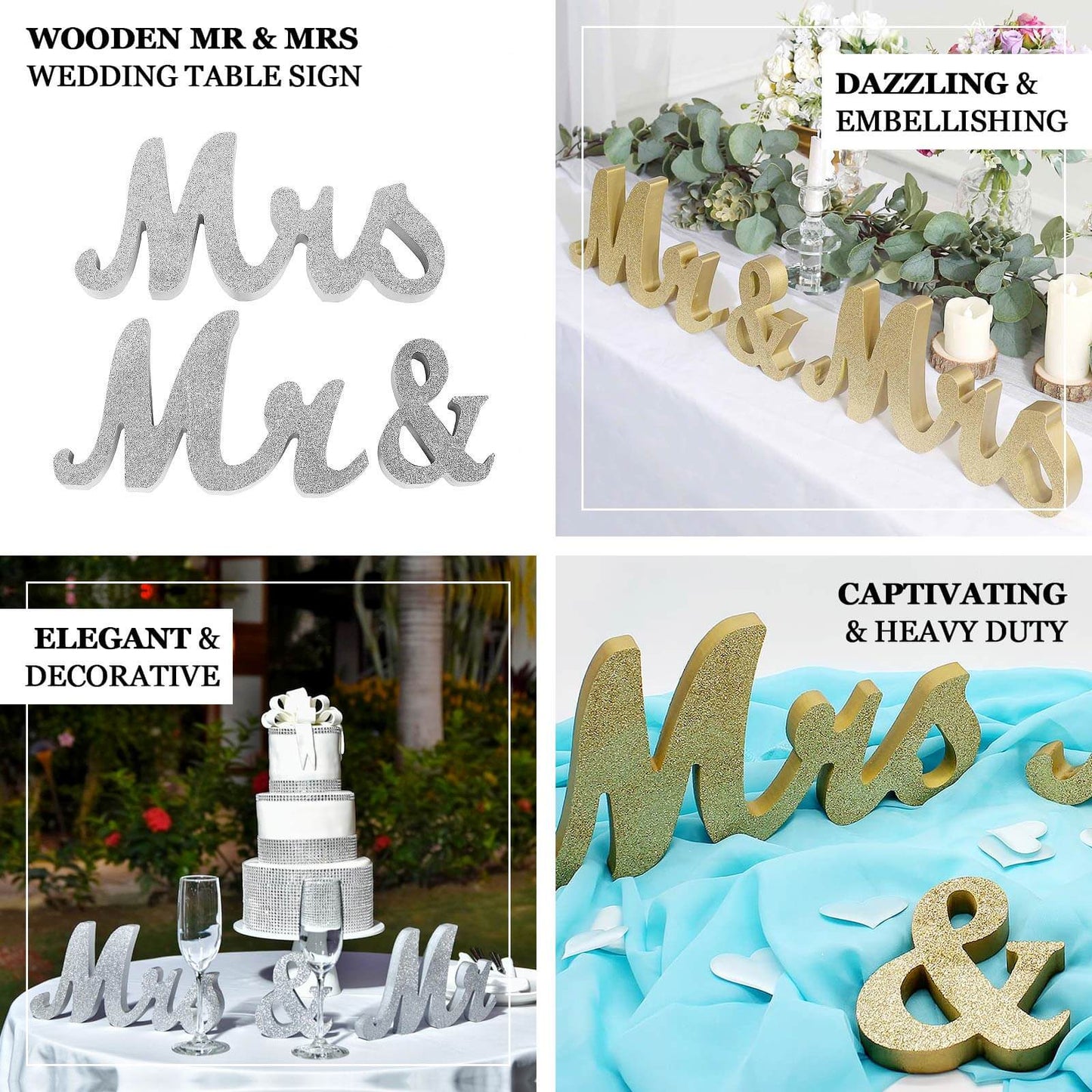 Wooden "Mr & Mrs" Freestanding Letters Whitewashed - Rustic Farmhouse Wedding Table Display Signs