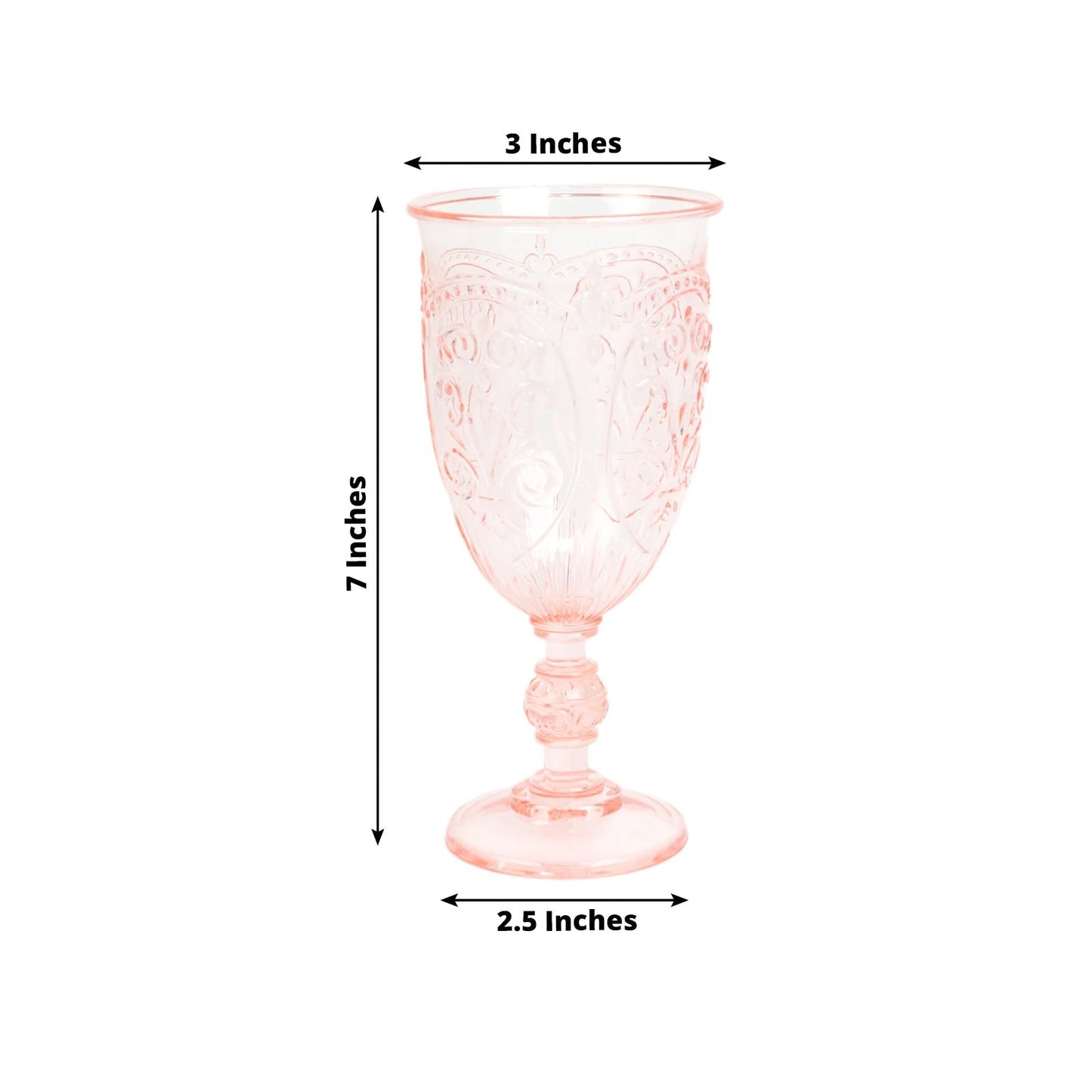 24-Pack Plastic Wine Glasses 10oz â€“ Transparent Blush Vintage Goblets with Retro Embossed Design, Elegant Drinkware - 7" Tall