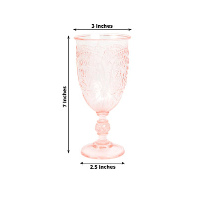 24-Pack Plastic Wine Glasses 10oz â€“ Transparent Blush Vintage Goblets with Retro Embossed Design, Elegant Drinkware - 7" Tall