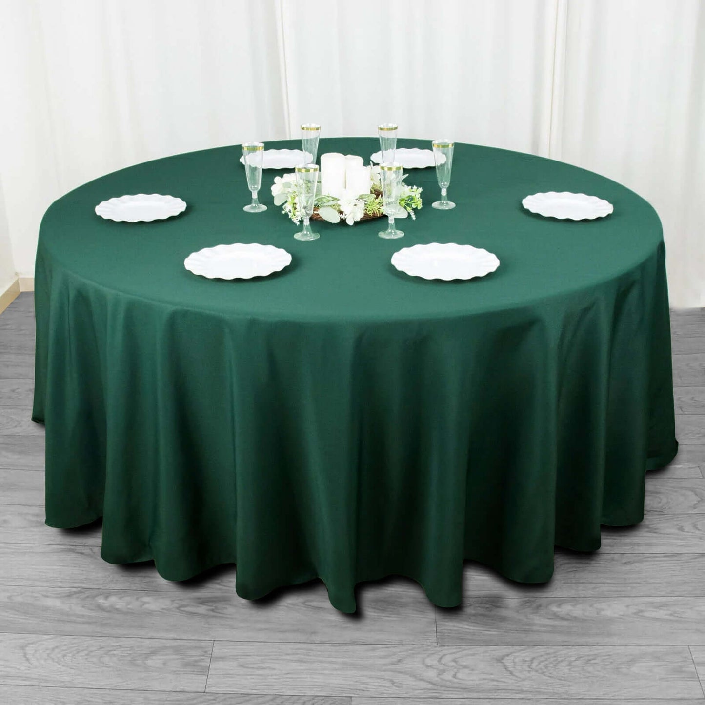 Premium Polyester 108" Round Tablecloth Hunter Emerald Green - Wrinkle-Resistant 220GSM Table Cover