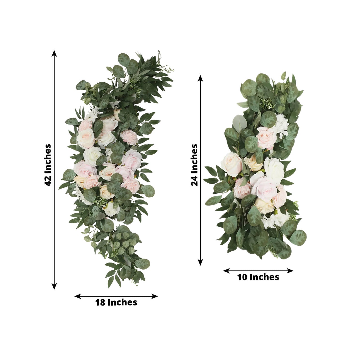 Set of 2 Silk Rose Floral Swag Wedding Arch Flowers in Cream Blush with Eucalyptus Leaves, Large Artificial Flower Arrangement Garlands - 24",42"