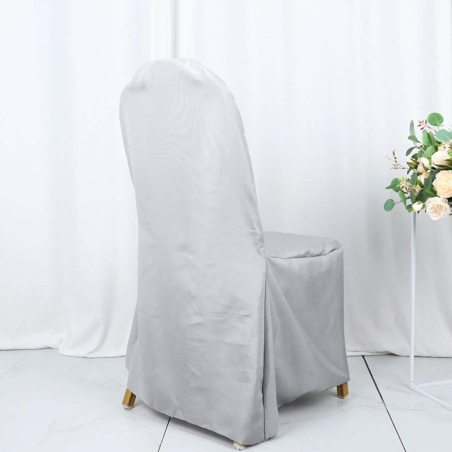 Polyester Slip On Banquet Chair Covers Silver - Stain-Resistant Reusable Durable Fabric