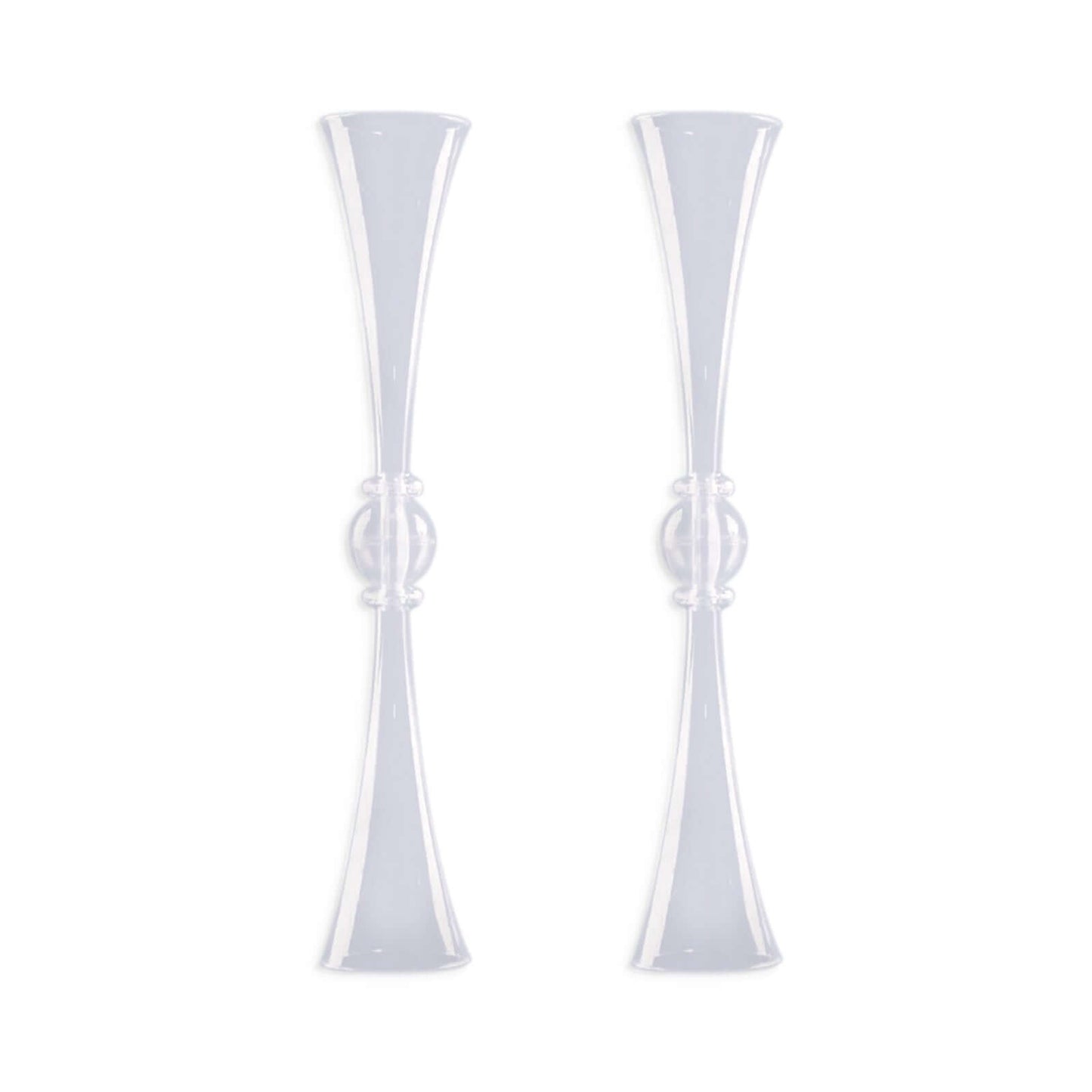 2 Pack 31" Clear Crystal Embellishment Trumpet Flower Vase, Reversible Plastic Table Centerpiece