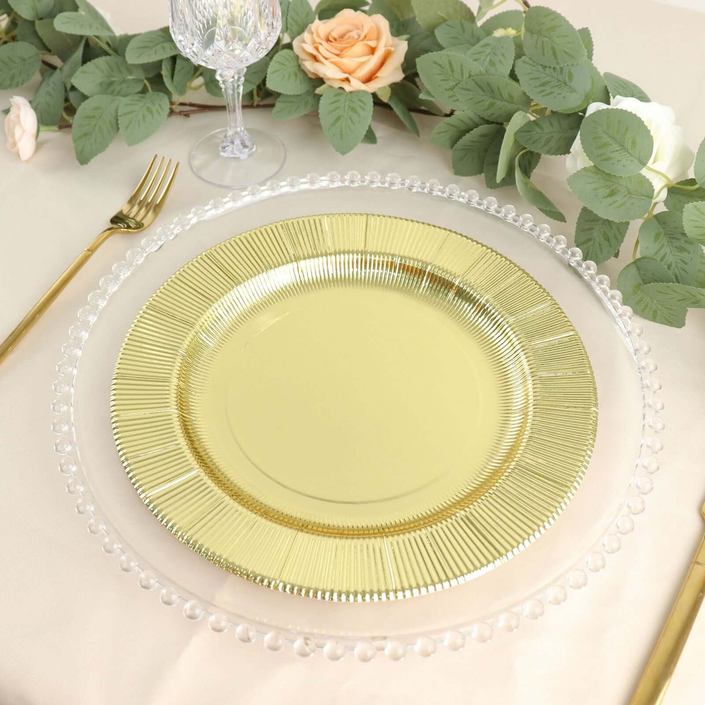 25-Pack Paper 10" Round Dinner Plates in Metallic Gold Sunray Design - Disposable Heavy Duty 350GSM Party Plates