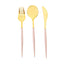 24-Pack Plastic Flatware Set in Metallic Gold with Blush Handle - Heavy Duty Disposable Modern Silverware 8"