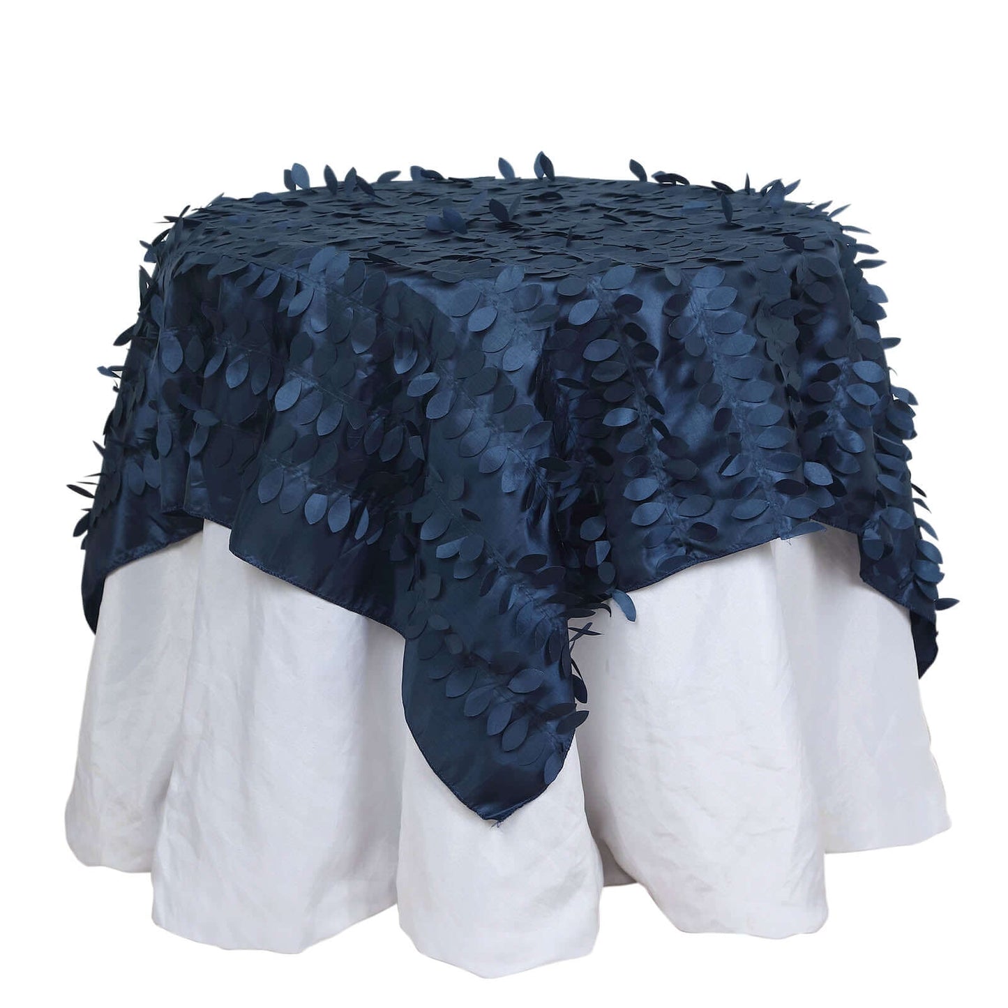 Taffeta 54"x54" Table Overlay Square Tablecloth Navy Blue 3D Leaf Petal Table Cover