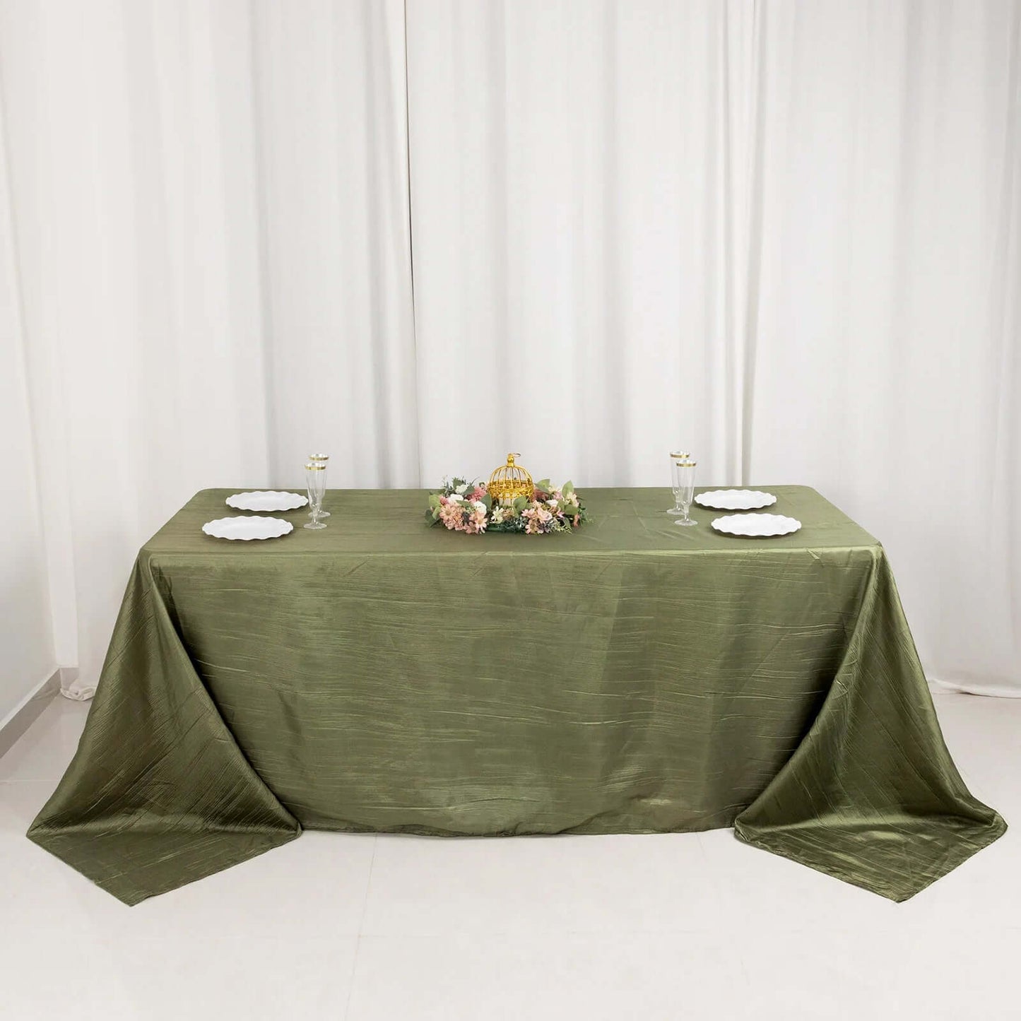 Taffeta 90"x132" Rectangle Tablecloth Dusty Sage Green - Seamless Accordion Crinkle Table Cover