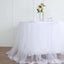 Extra Long Tulle 14ft Table Skirt White with Satin Edge - Table Cover for Baby Showers & Events - Linen Luxes