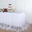Extra Long Tulle 14ft Table Skirt White with Satin Edge - Table Cover for Baby Showers & Events - Linen Luxes