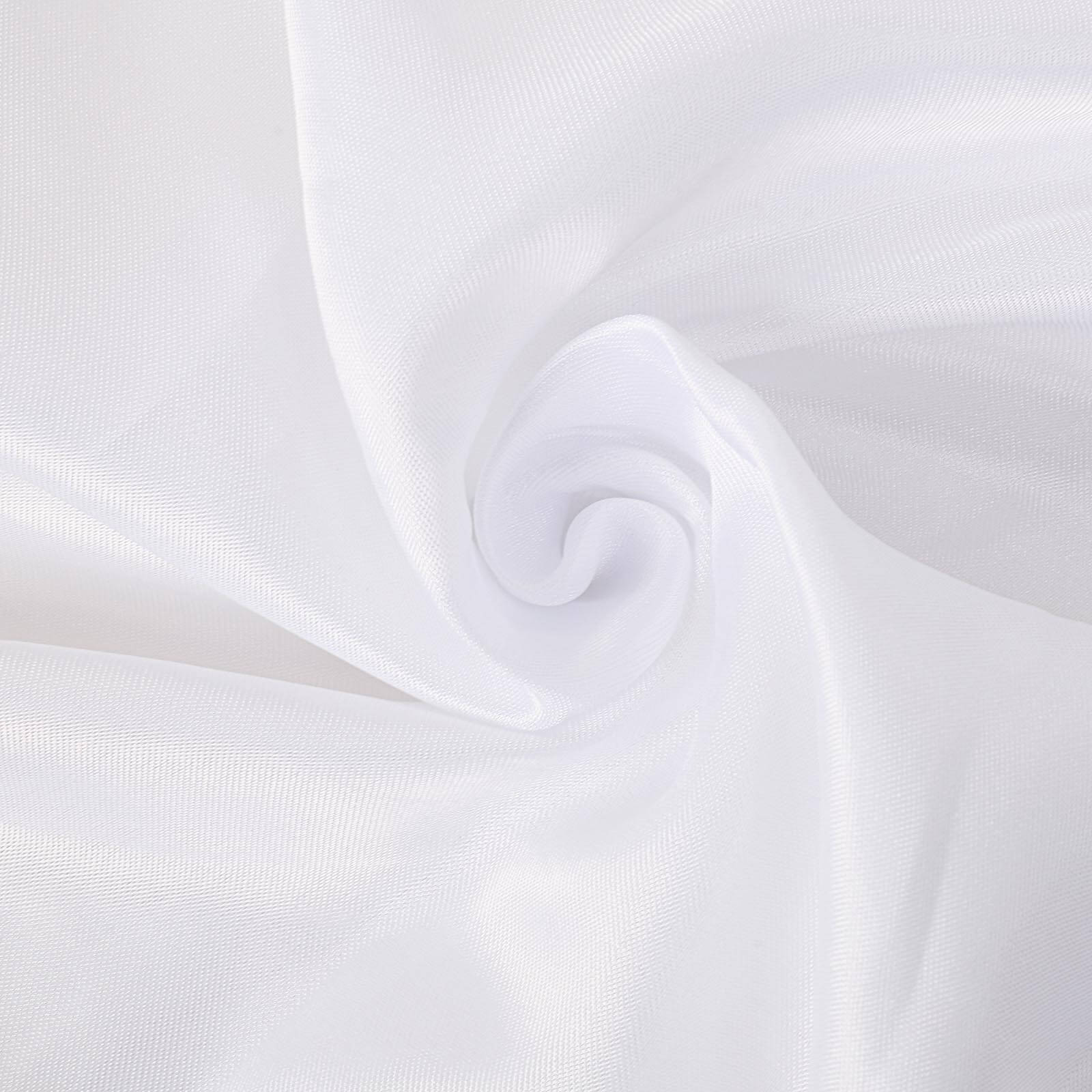 Extra Long Tulle 14ft Table Skirt White with Satin Edge - Table Cover for Baby Showers & Events - Linen Luxes