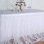 Extra Long Tulle 14ft Table Skirt White with Satin Edge - Table Cover for Baby Showers & Events - Linen Luxes