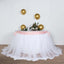 Extra Long Tulle 14ft Table Skirt White with Satin Edge - Table Cover for Baby Showers & Events - Linen Luxes