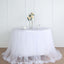 Extra Long Tulle 14ft Table Skirt White with Satin Edge - Table Cover for Baby Showers & Events - Linen Luxes