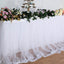 Extra Long Tulle 14ft Table Skirt White with Satin Edge - Table Cover for Baby Showers & Events - Linen Luxes