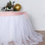 Extra Long Tulle 14ft Table Skirt White with Satin Edge - Table Cover for Baby Showers & Events - Linen Luxes