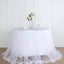 Extra Long Tulle 17ft Table Skirt White with Satin Edge - Table Cover for Baby Showers & Events - Linen Luxes