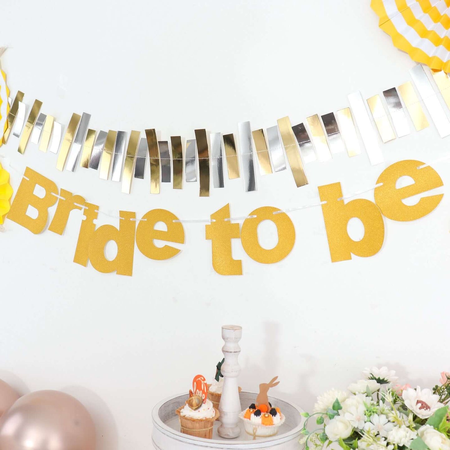 3.5ft Gold Glittered Bride To Be Paper Hanging Bridal Shower Garland Banner, Bachelorette Party Banner
