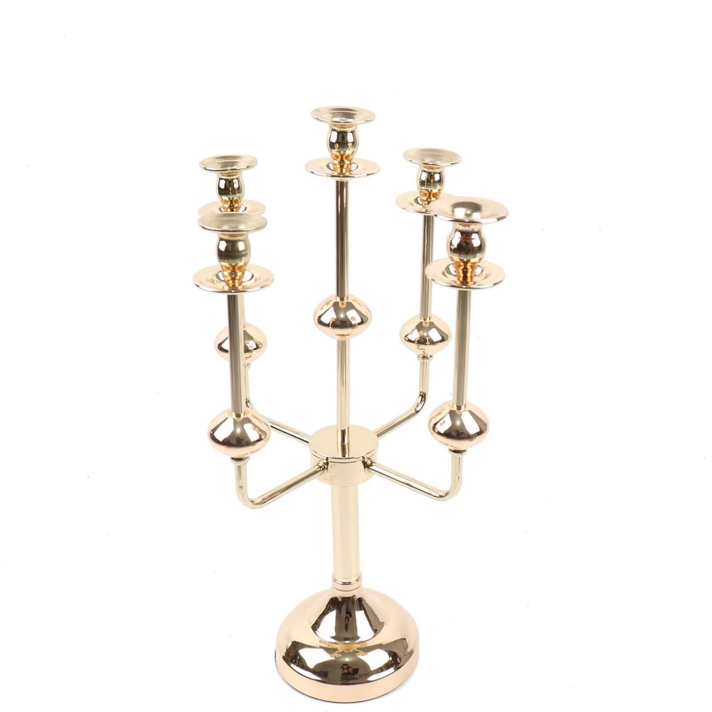5-Arm Taper Candelabra Wedding Candle Holder Gold Metal Table Display - Perfect for Events 20"