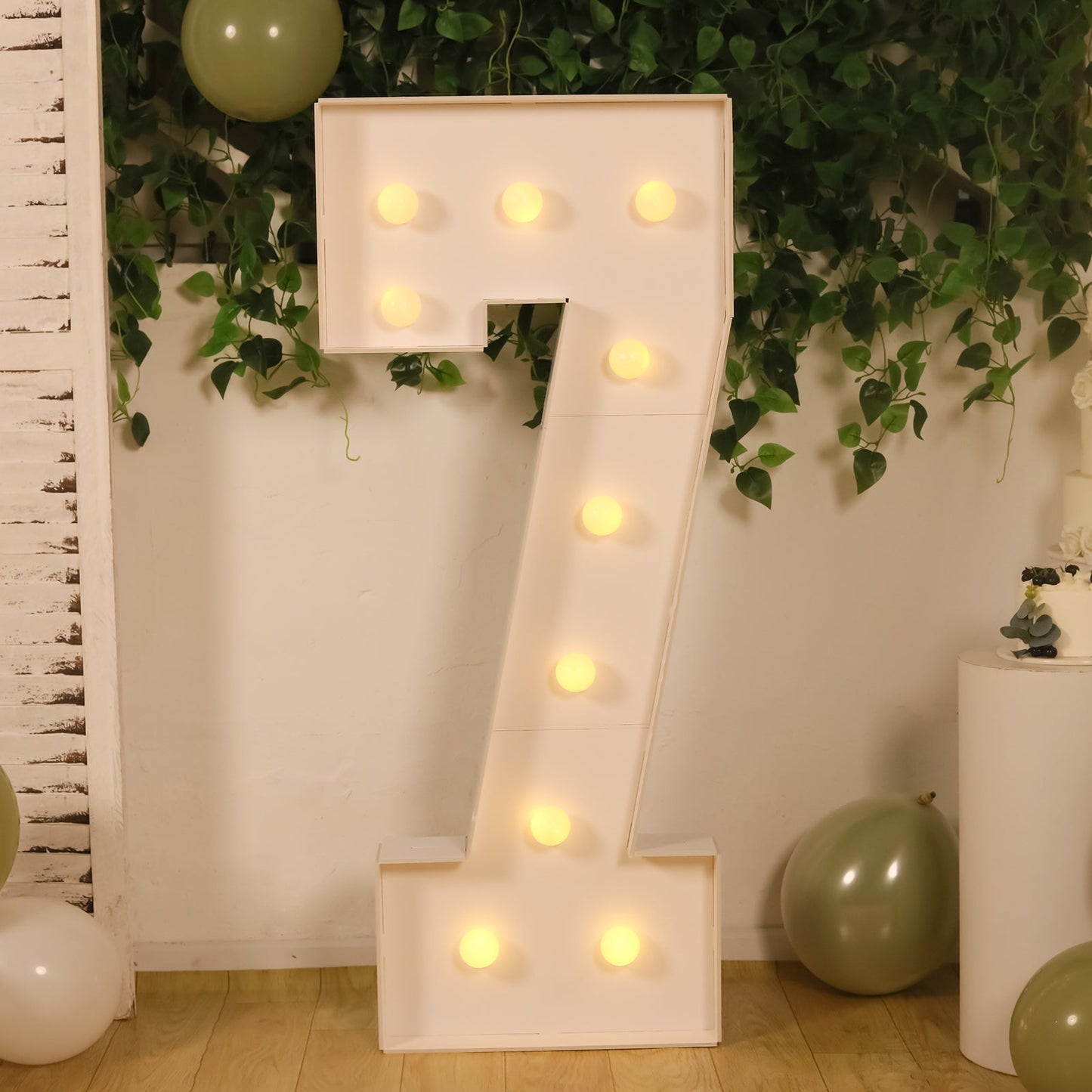 Giant LED Marquee Light Up Number "7", White 4ft Pre-Cut Foam Board with 10 Warm White Battery Operated LEDs, Glue Gun and Sticks