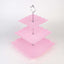 3-Tier Plastic Square Cupcake Stand Tower Pink - Charming Easy to Assemble Dessert Display Serving Tray Platter with Floral Embossed Scalloped Rim & Silver Handle for Tea Parties Weddings & Special Occasions 13"