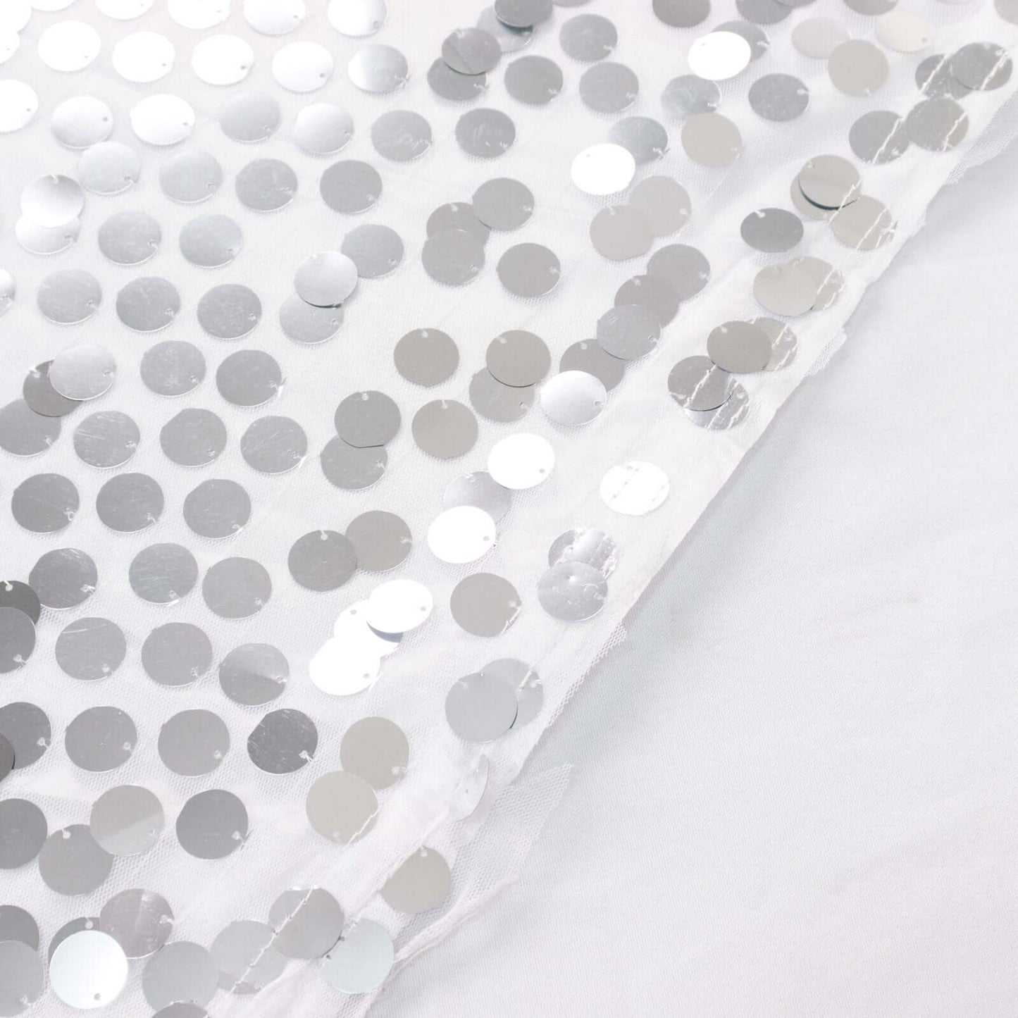 Payette Sequin 21ft Table Skirt Silver - Dual Layered Satin Table Cover