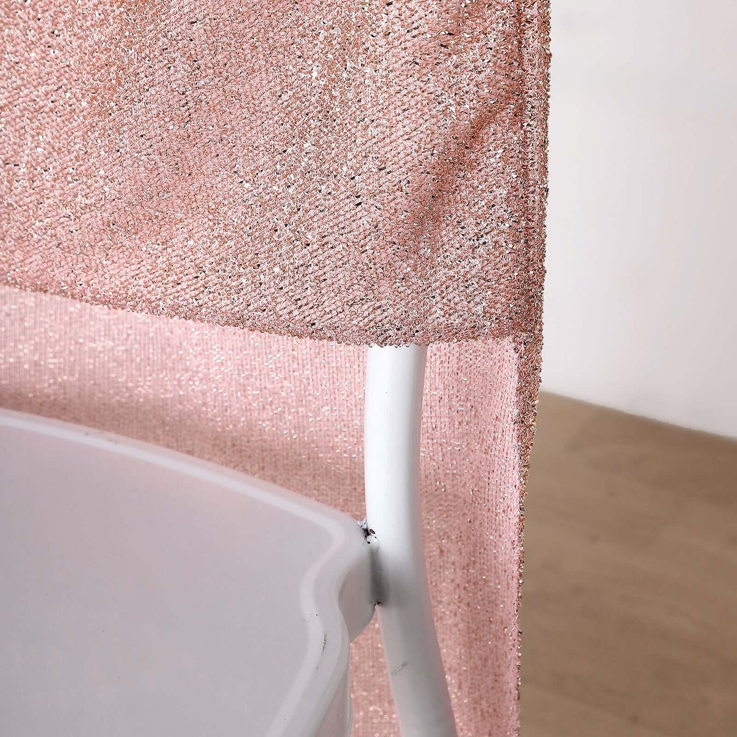 Stretch Spandex Chair Back Slipcover with Metallic Shimmer Tinsel Rose Gold - Durable Chiavari Chair Back Cover
