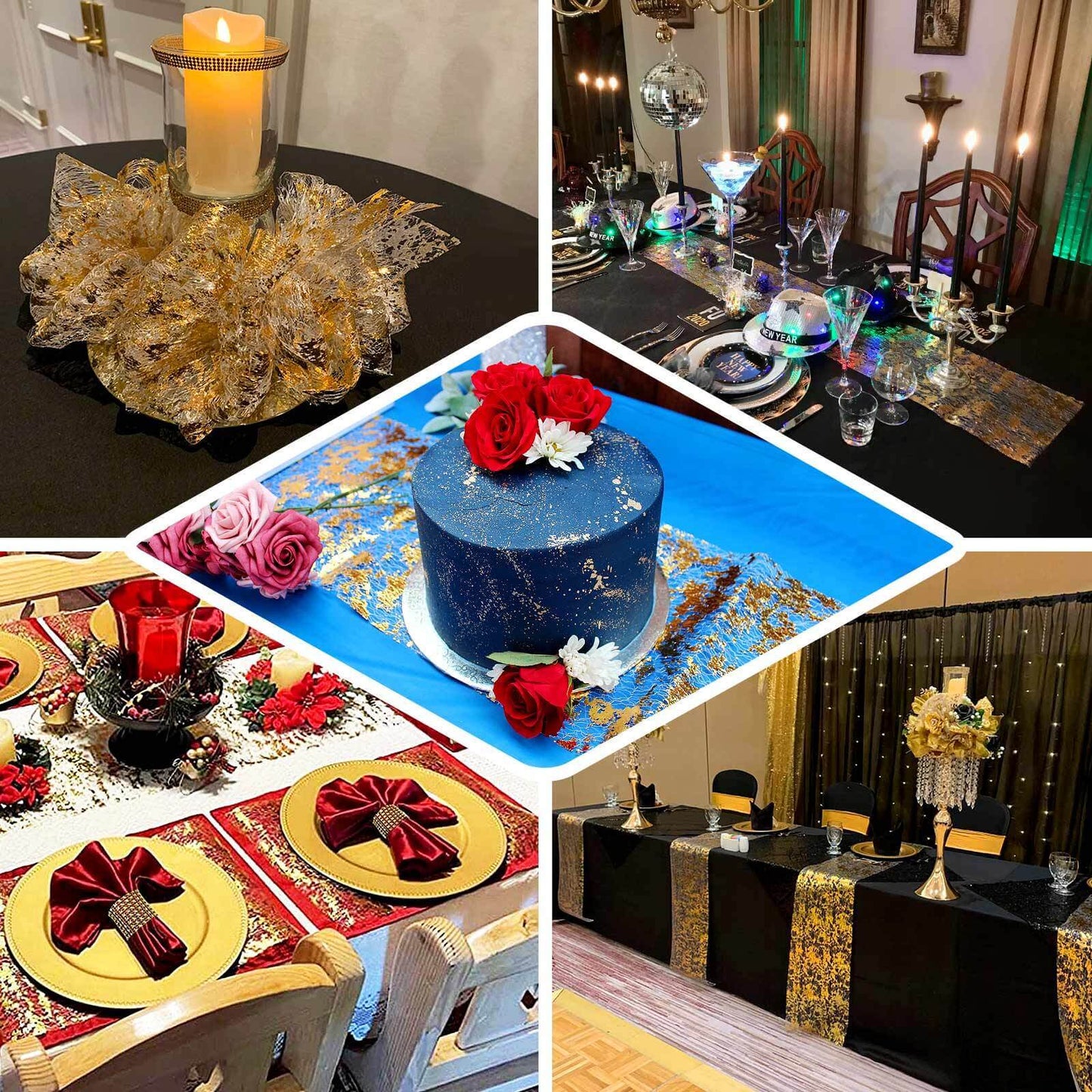 Mesh Polyester 108" Table Runner Roll Metallic Bronze - Distressed Foil Look Disposable Table Decor