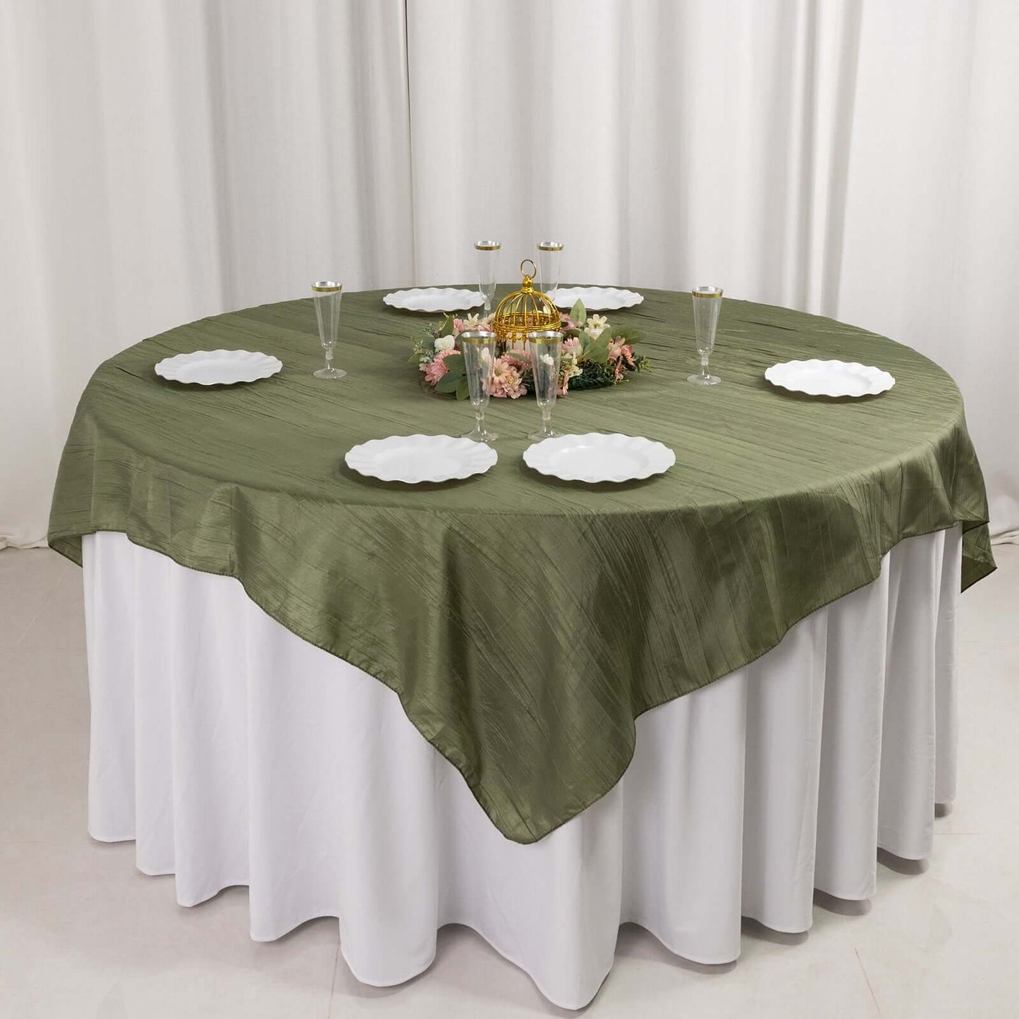 Taffeta 72"x72" Table Overlay Square Tablecloth Dusty Sage Green - Accordion Crinkle Table Cover