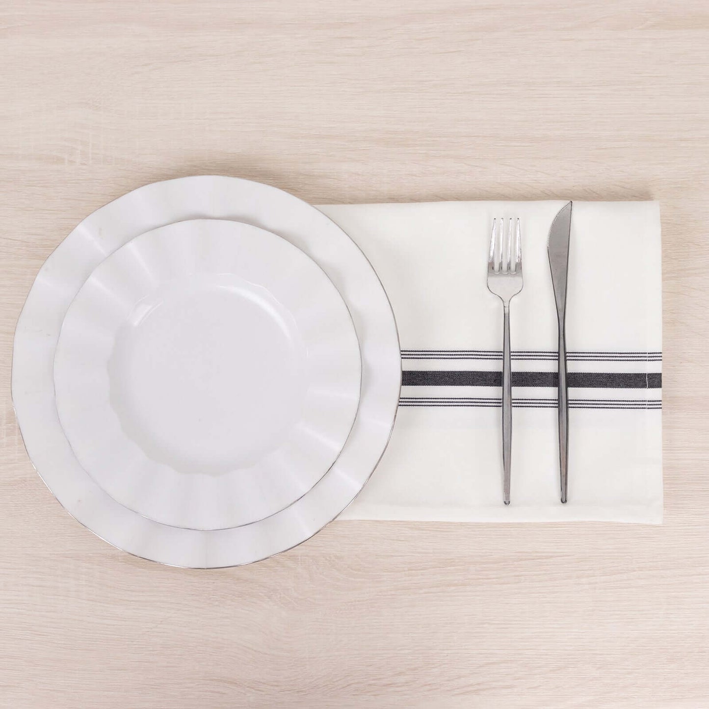 10 Pack Premium Spun Polyester 18"x22" Napkins White/Black Bistro Style - Highly Absorbent Cotton-Like Feel Cloth Napkins for Everyday Dining or Celebrations