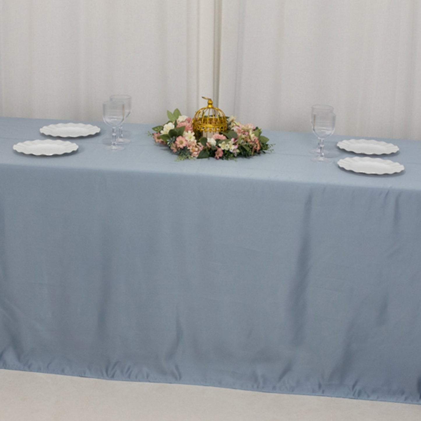 Lamour Satin 90"x156" Rectangle Tablecloth Dusty Blue - Luxurious, Soft Seamless Table Cover