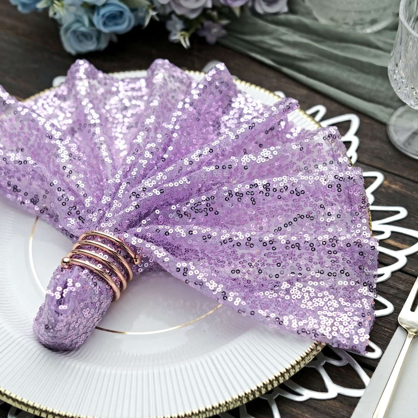 Sequin 20"x20" Napkin Lavender Lilac - Shimmering Dinner Napkin