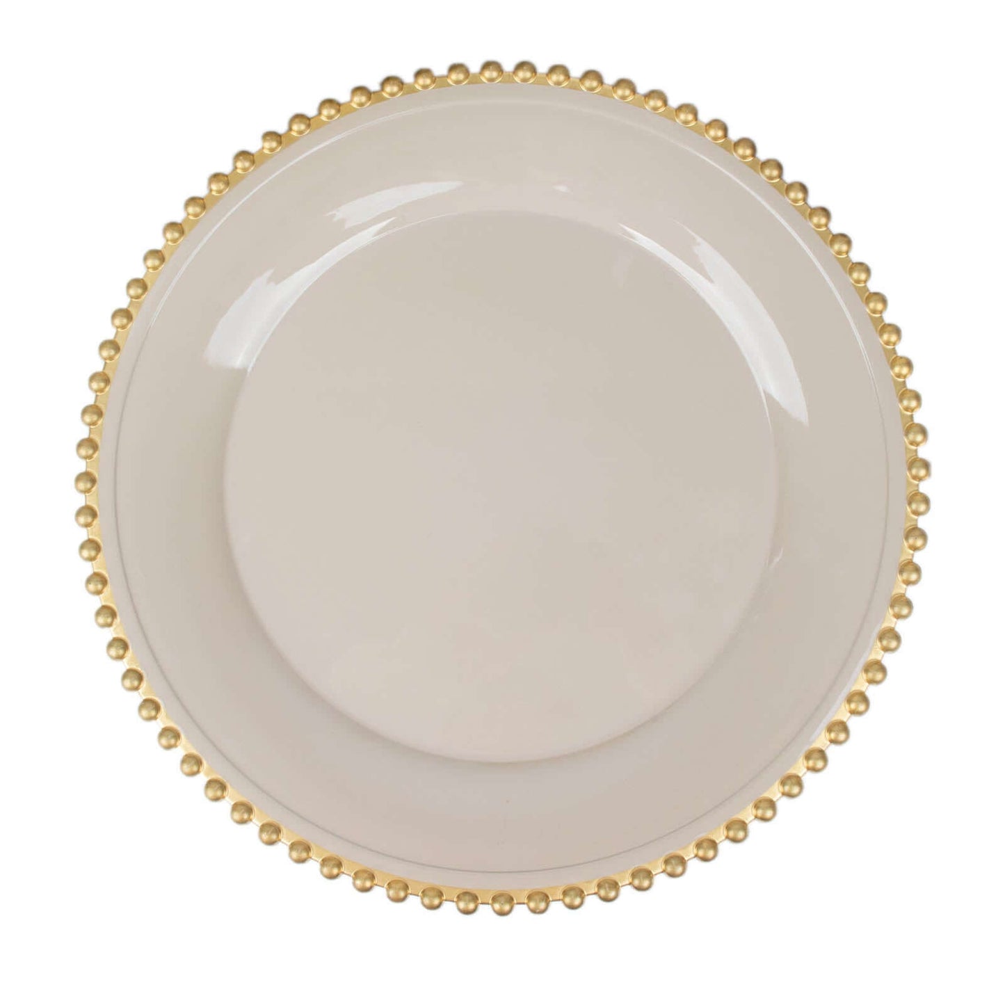 6-Pack Acrylic Round Charger Plates 13" in Taupe with Gold Beaded Rim, Decorative Dinner Party Charger Tableware