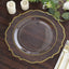 10-Pack Plastic 10" Round Dinner Plates in Clear with Gold Scalloped Rim - Disposable Party Plates