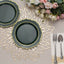 10-Pack Plastic 8" Round Dessert Plates in Hunter Emerald Green with Gold Scalloped Rim - Disposable Appetizer/Salad Plates