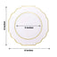 10-Pack Plastic Dessert Appetizer Plates in White Baroque Design with Scalloped Gold Rim - Heavy Duty Disposable Salad Plates for Formal Events & Banquets 8"