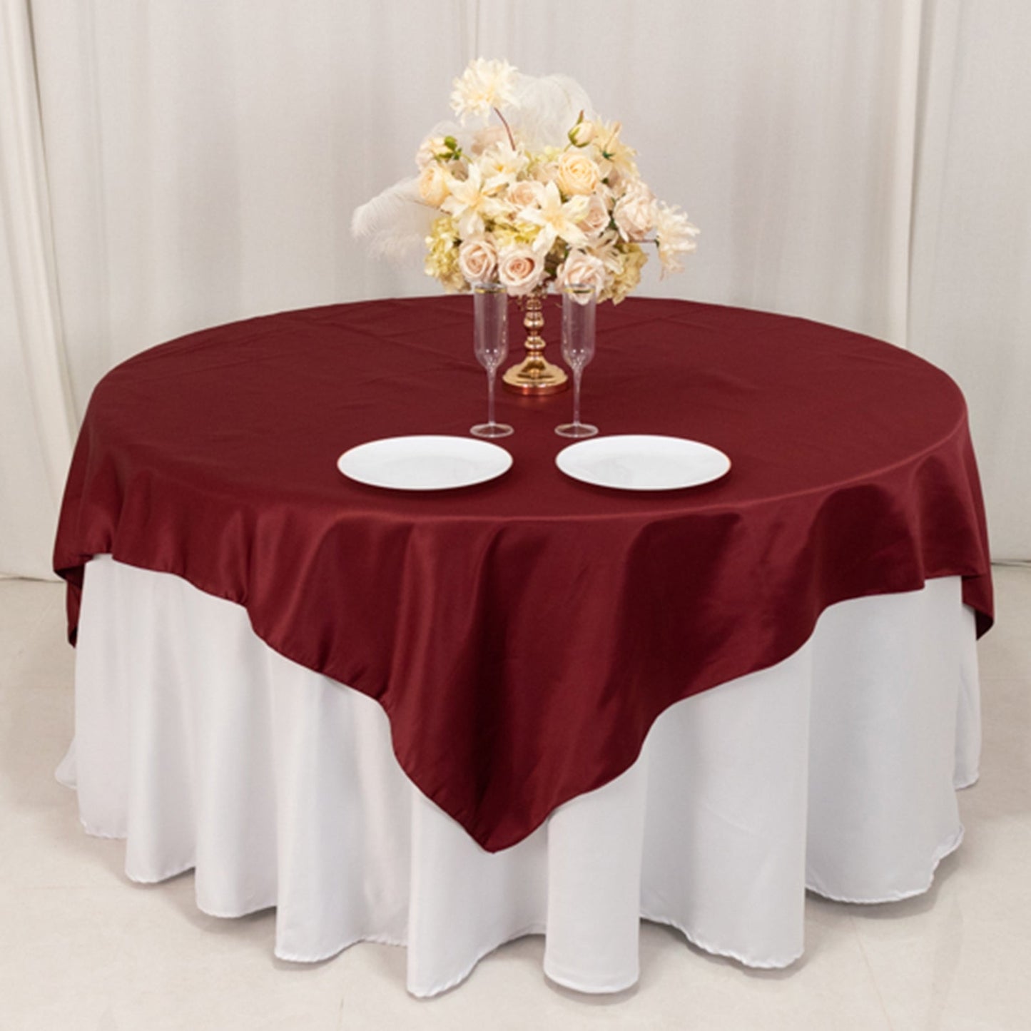 Lamour Satin 72"x72" Table Overlay Square Tablecloth Burgundy - Smooth Finish Table Topper