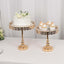 Set of 2 Pedestal Cake Stands Round Design with Mirror Top Gold - Crystal Beaded Cupcake Dessert Display Metal 11", 13"