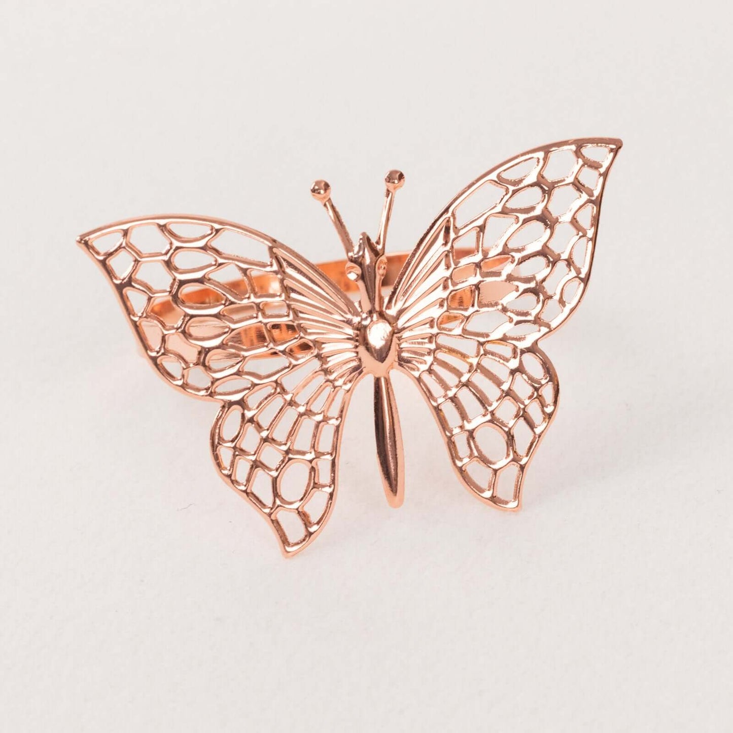 4 Pack Rose Gold Metal Butterfly Napkin Rings, Decorative Laser Cut Cloth Napkin Holders