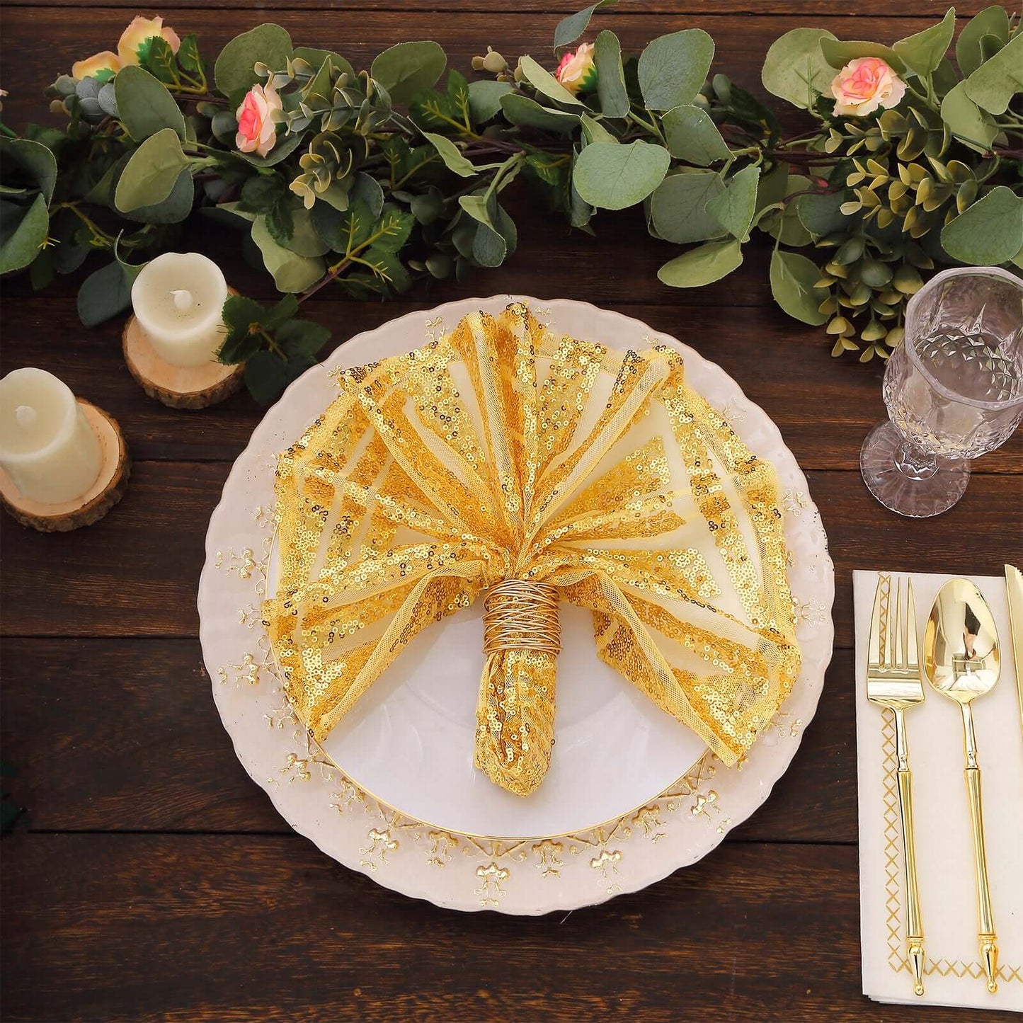 Sequin Napkins 20"x20" Gold - Diamond Pattern Reusable Napkin for Glamorous Table Settings