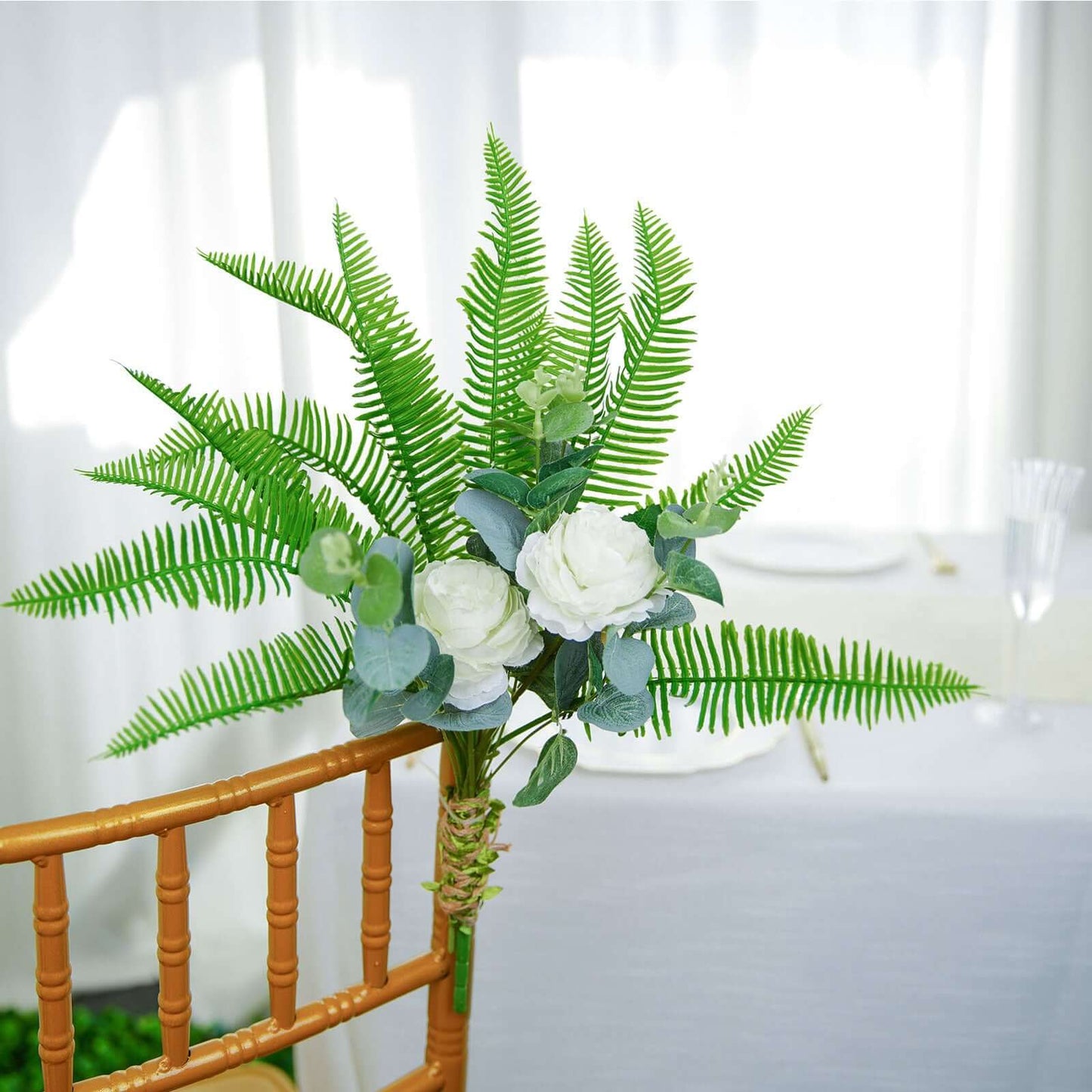 2 Stems Artificial Green Cycas Fern Leaf Indoor Bushes, Faux Plants