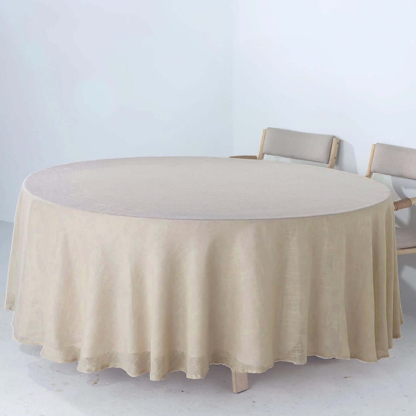 Faux Linen 108" Round Tablecloth Beige - Slubby Textured & Wrinkle Resistant Table Cover - Linen Luxes