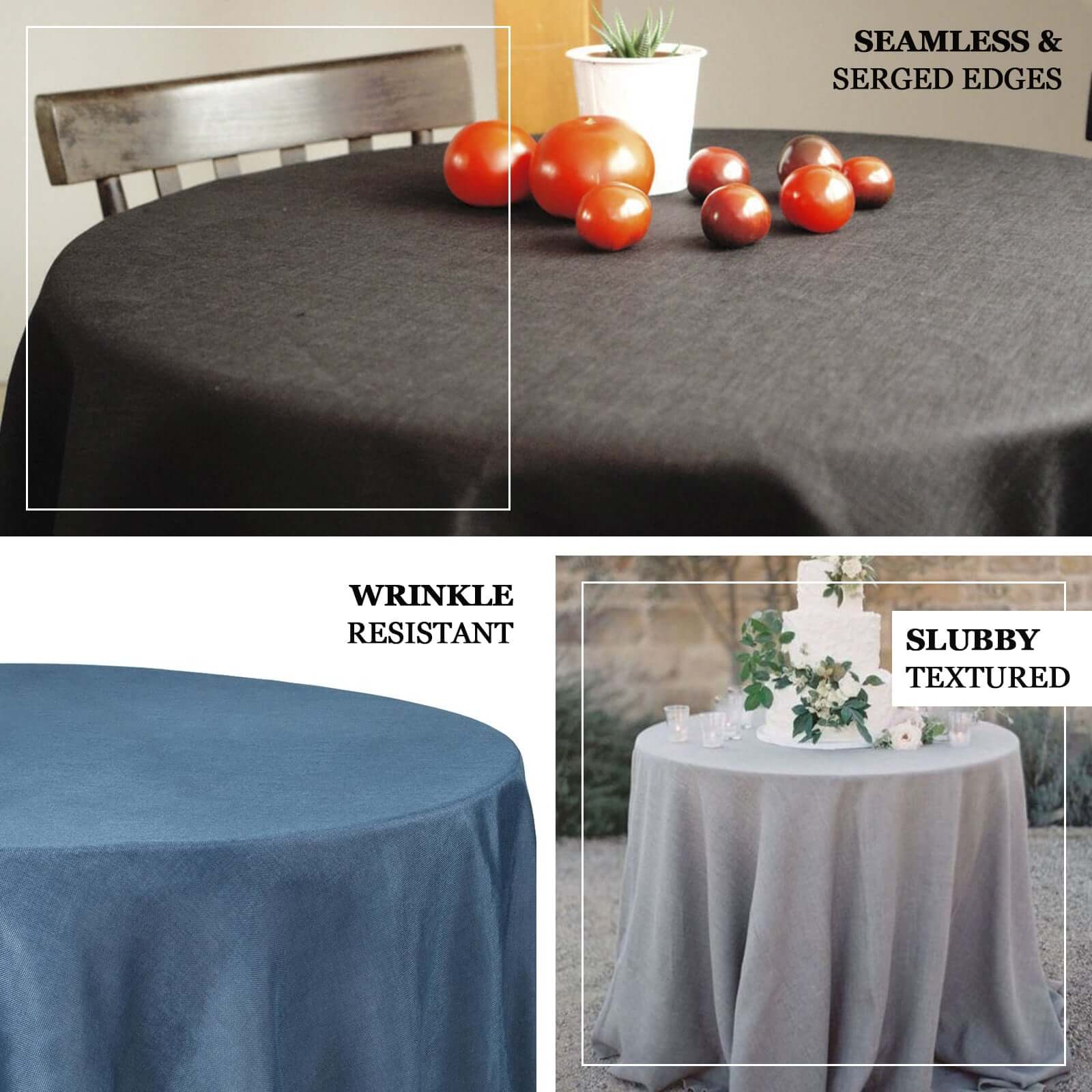 Faux Linen 108" Round Tablecloth Beige - Slubby Textured & Wrinkle Resistant Table Cover - Linen Luxes