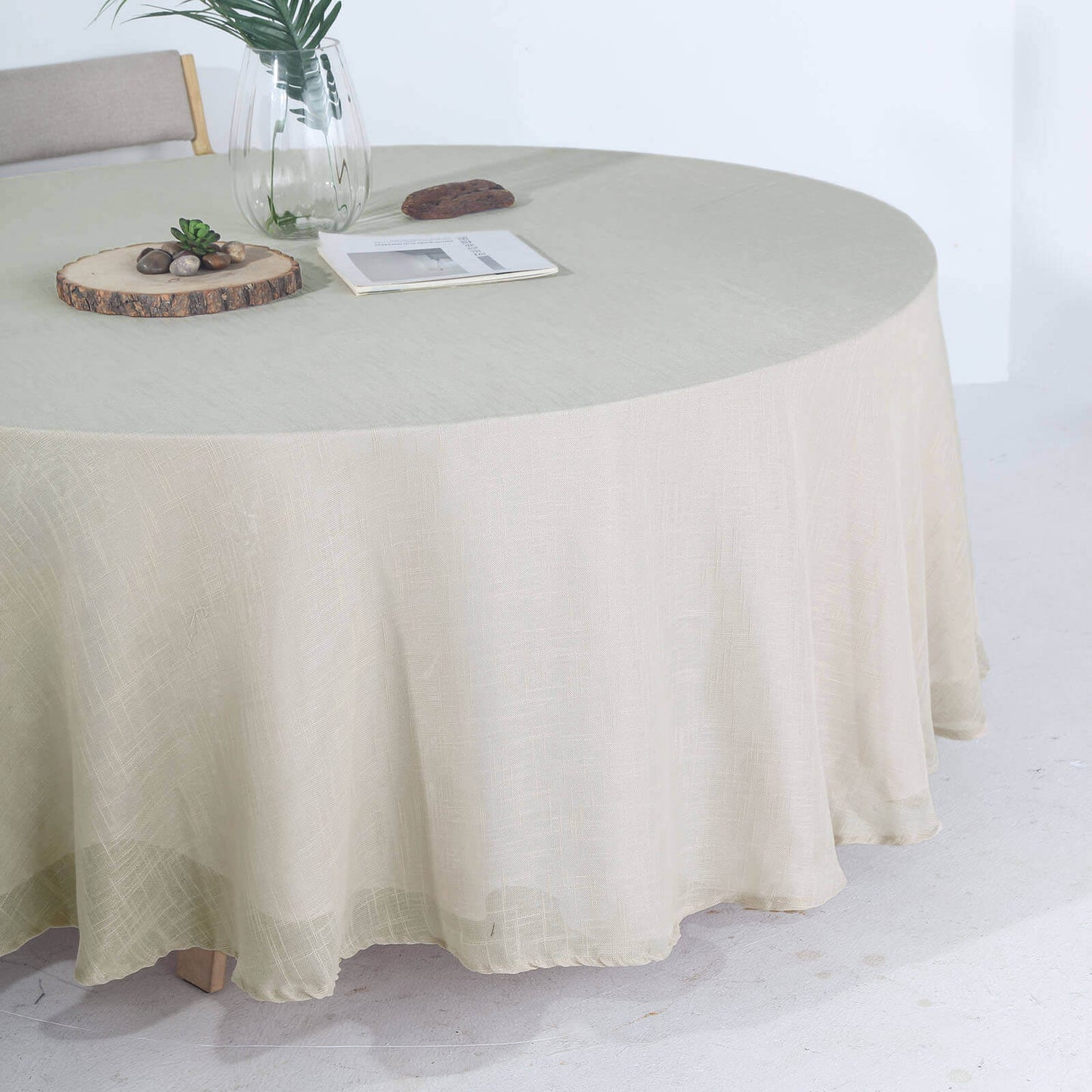 Faux Linen 108" Round Tablecloth Beige - Slubby Textured & Wrinkle Resistant Table Cover - Linen Luxes
