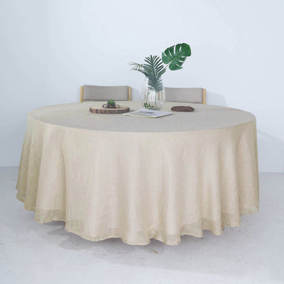 Faux Linen 108" Round Tablecloth Beige - Slubby Textured & Wrinkle Resistant Table Cover - Linen Luxes